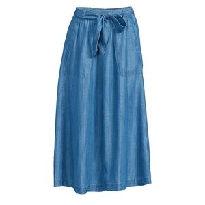 Lands' End Blue Tie-Waist Denim Midi Skirt Size 2X